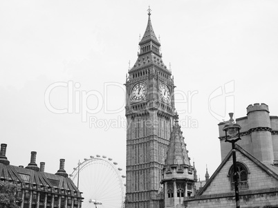 Black and white Houses of Parliament in London
