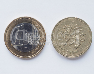 1 Euro and 1 Pound