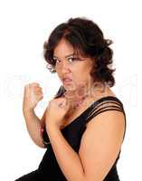 Angry woman ready for fist fight.
