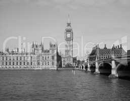 Black and white Houses of Parliament in London