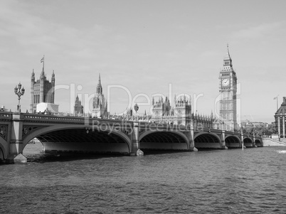 Black and white Houses of Parliament in London