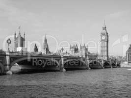 Black and white Houses of Parliament in London