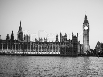 Black and white Houses of Parliament in London