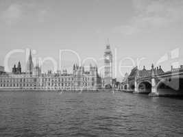 Black and white Houses of Parliament in London