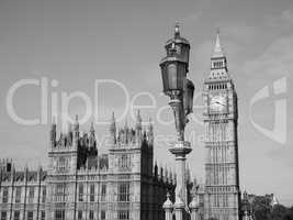 Black and white Houses of Parliament in London