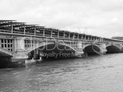 Black and white Blackfriars bridge in London