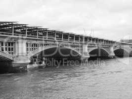 Black and white Blackfriars bridge in London