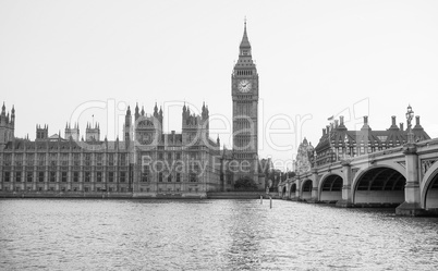 Black and white Houses of Parliament in London