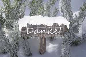 Christmas Sign Snow Fir Tree Danke Means Thank You