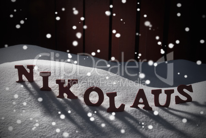 Nikolaus Mean Santa Claus On Snow And Snowflakes
