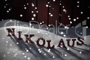 Nikolaus Mean Santa Claus On Snow And Snowflakes