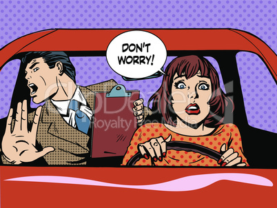 woman driver driving school panic calm