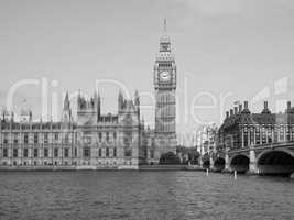 Black and white Houses of Parliament in London