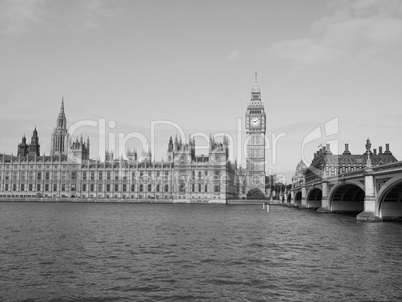 Black and white Houses of Parliament in London