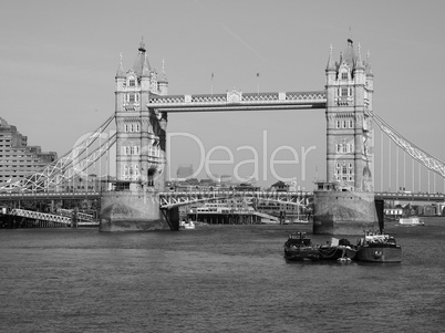 Black and white Tower Bridge in London