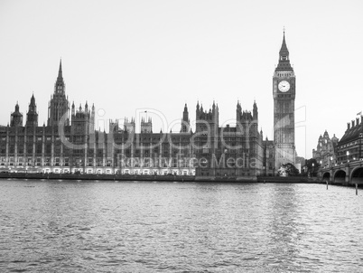 Black and white Houses of Parliament in London