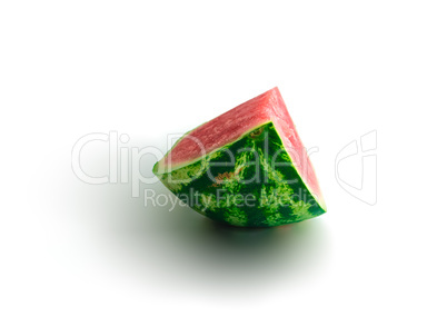 Isolated piece of watermelon with most pulp visible