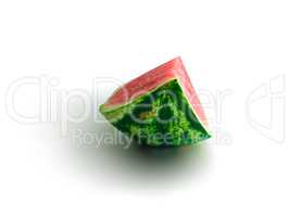 Isolated piece of watermelon with most pulp visible