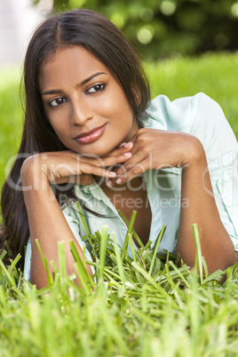 Indian Asian Young Woman Girl Resting on Hands Outside