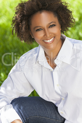 Happy African American Woman Smiling Outside