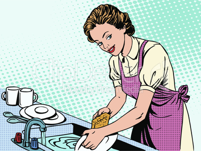 Woman washing dishes housewife housework comfort