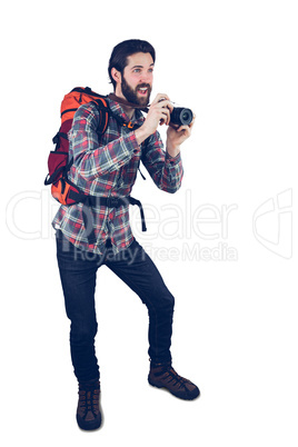 Excited photographer talking picture