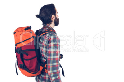 Side view of a bearded hiker