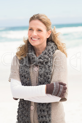 Smiling woman wearing winter clothing