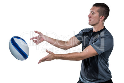 Rugby player catching ball