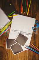 School supplies on desk with copy space