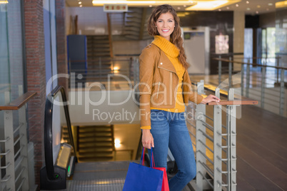 Portrait of smiling woman with shopping bags looking at camera