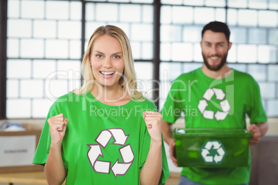 Portrait of happy woman cheering