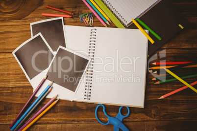 School supplies on desk with copy space