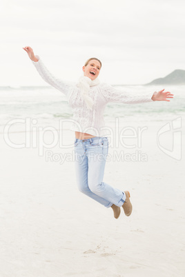 Woman jumping into the air