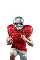 American football player in red jersey running