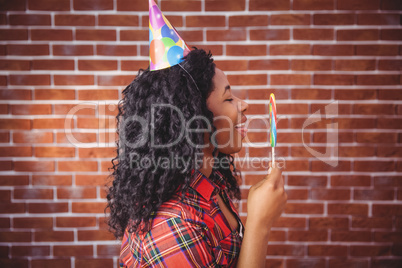 Cute model with hat and lollipop