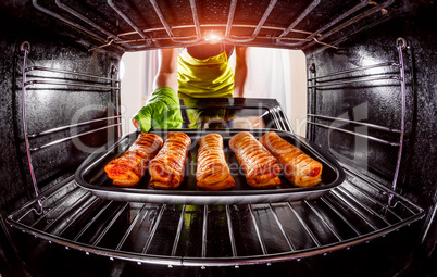 Cooking in the oven at home.