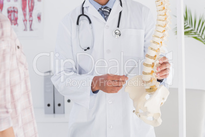 Doctor showing anatomical spine to his patient