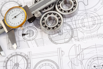 Ball bearings on technical drawing