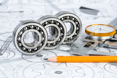 Ball bearings on technical drawing