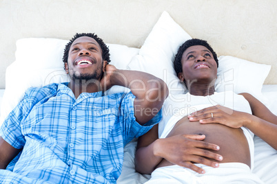 High angle view of couple looking up