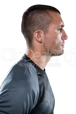 Profile view of serious rugby player