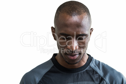 Close-up of rugby player looking down