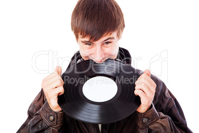 Man with acoustic LPs