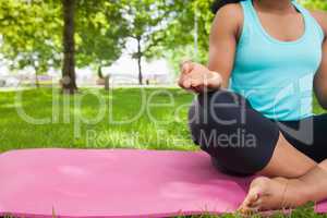 Young woman doing yoga on mat