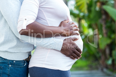 Man embracing his pregnant wife while standing