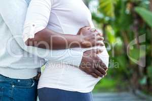 Man embracing his pregnant wife while standing