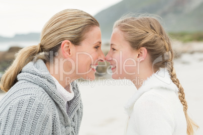 Mother and daughter looking at each other