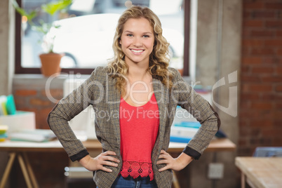 Portrait of confident businesswoman with hands on hip