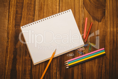 School supplies on desk with copy space